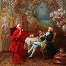 A cardinal and a nobleman having tea